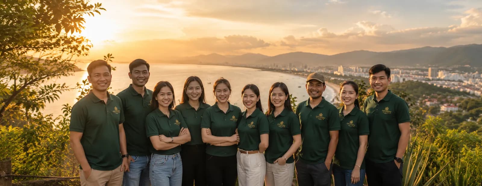 Good Morning Vietnam team at sunset over Da Nang Bay
