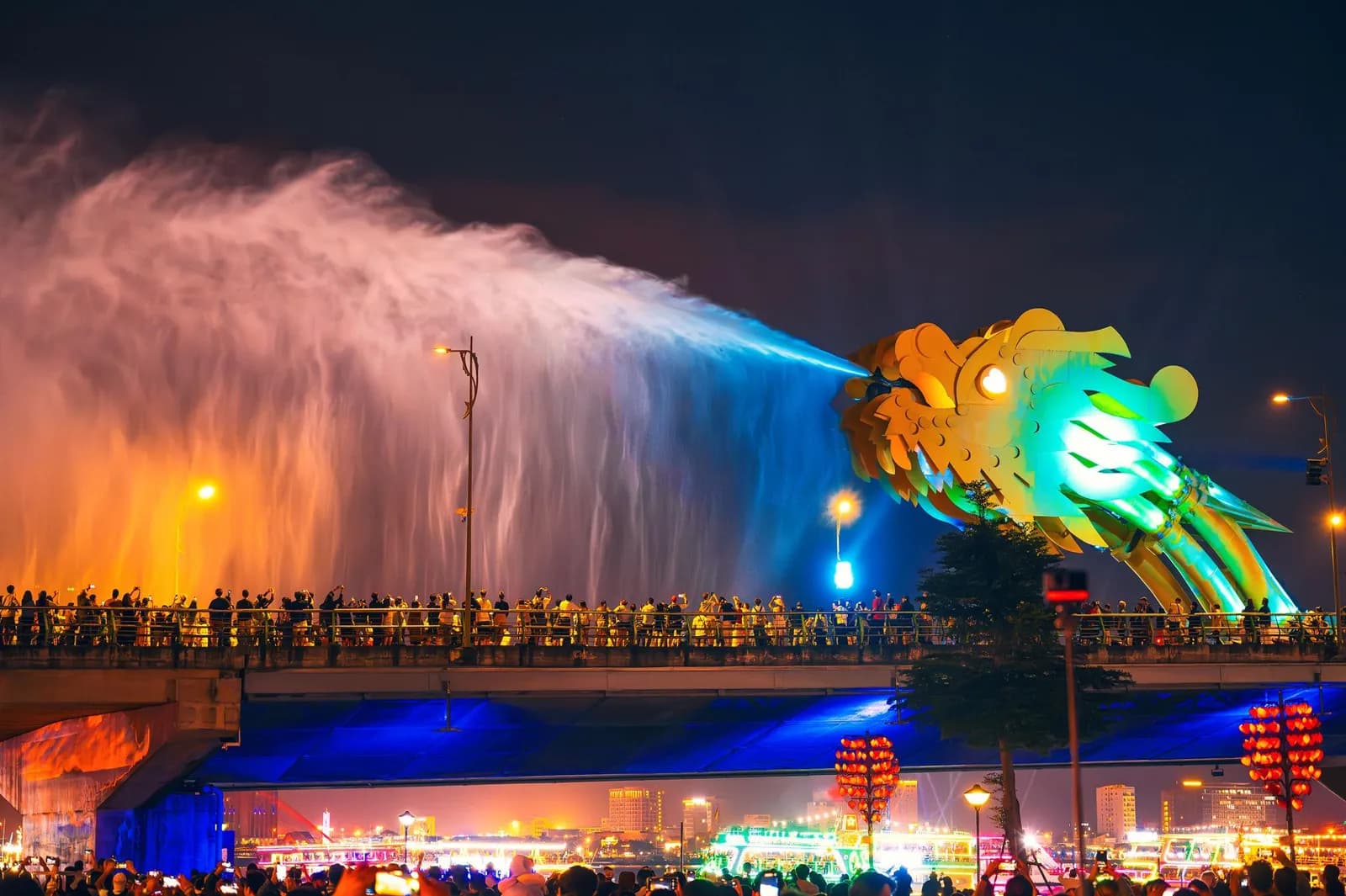 Dragon Bridge fire-breathing show in Da Nang