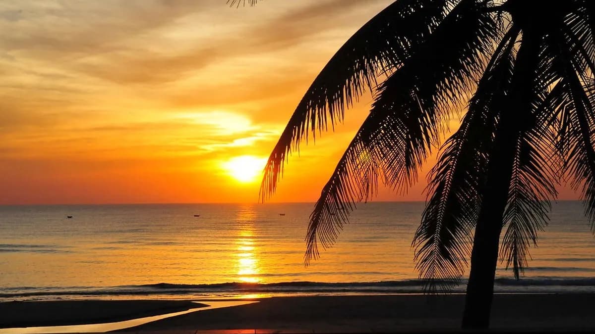 Sunset over a tropical beach in Central Vietnam
