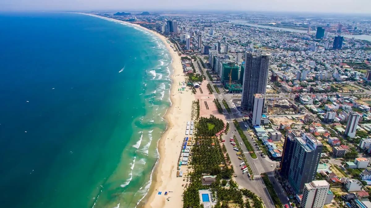 Aerial view of My Khe Beach in Da Nang