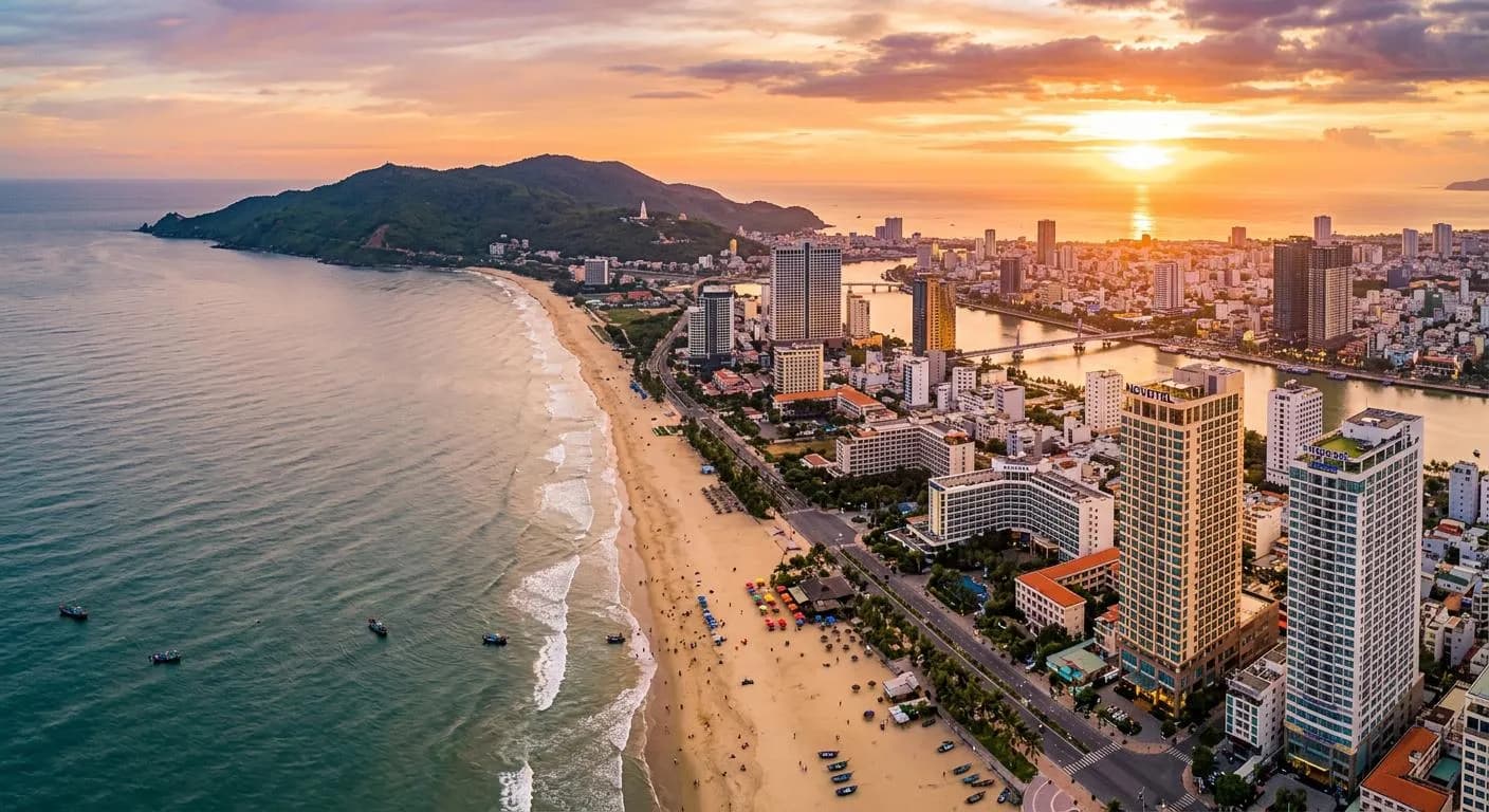Aerial view of Da Nang at sunset