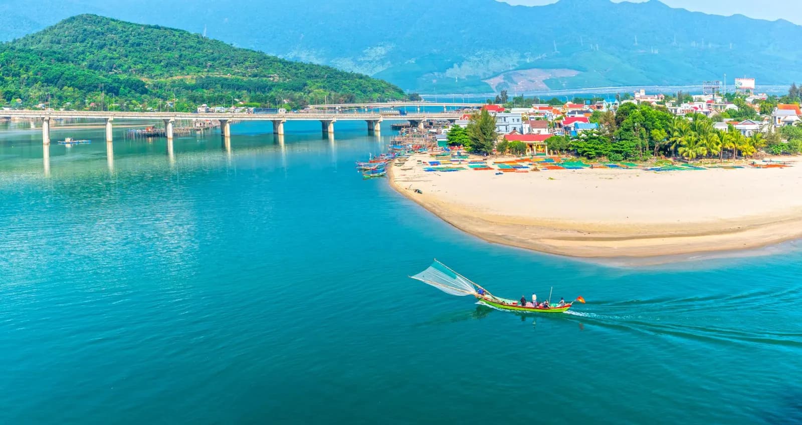 Coastal village and fishing boats in Central Vietnam