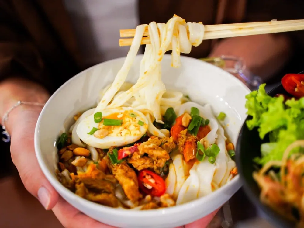 A bowl of Mi Quang, Da Nang's signature noodles