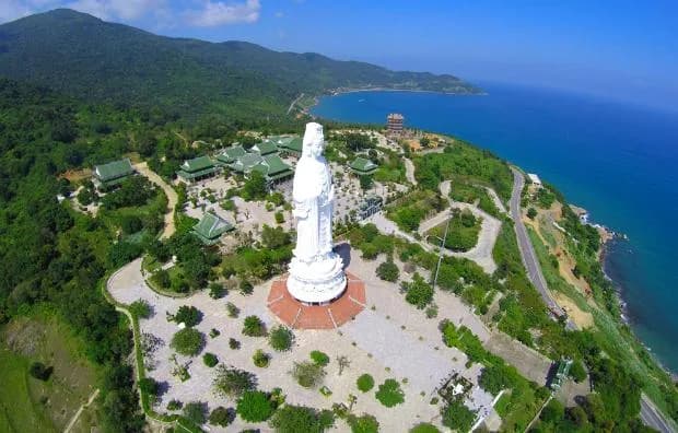 Lady Buddha statue from above